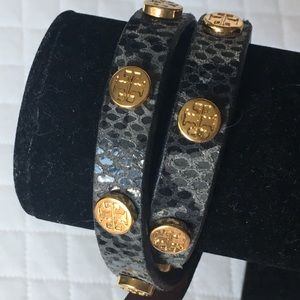 Tory Burch embossed leather double wrap bracelet